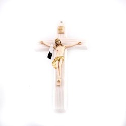 Kruisbeeld met Christus gekleurd in hars. 17,5 cm