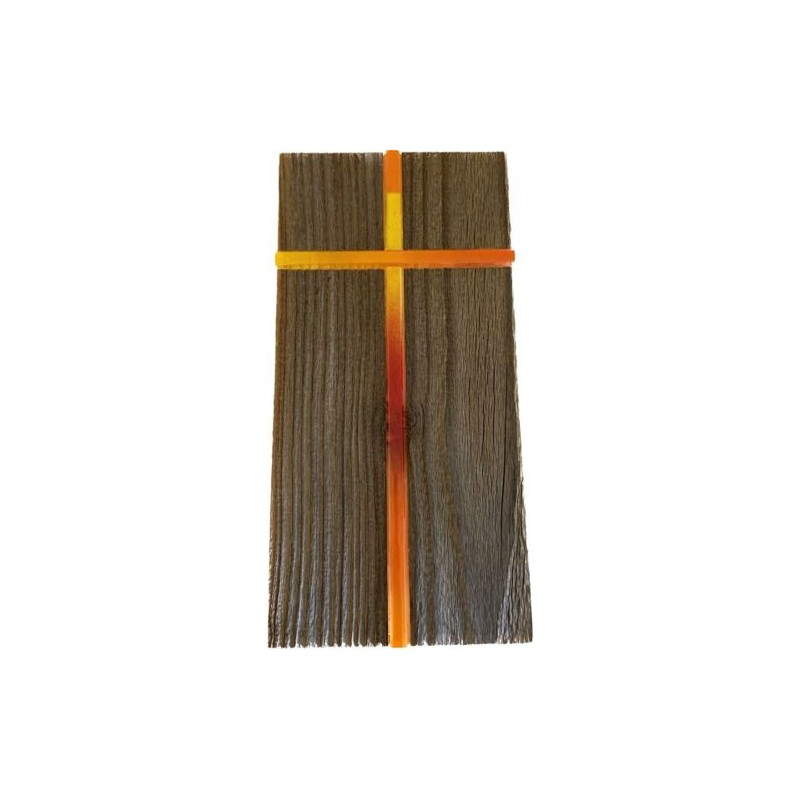 Cadre bois avec insert Croix en verre orange 25x12cm