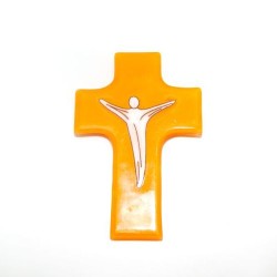 Croix en verre orange avec Christ blanc