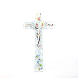 Crucifix en verre avec Christ en argent. 23/13 cm