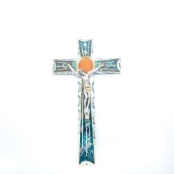 Crucifix en verre avec Christ en argent. 23/17 cm