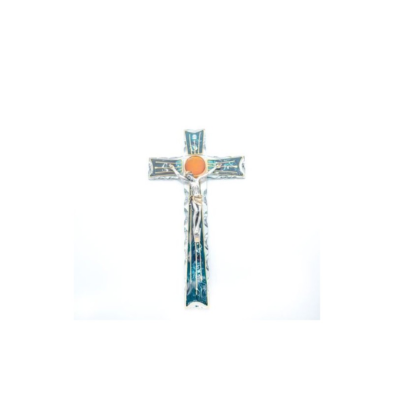 Crucifix en verre avec Christ en argent. 23/17 cm