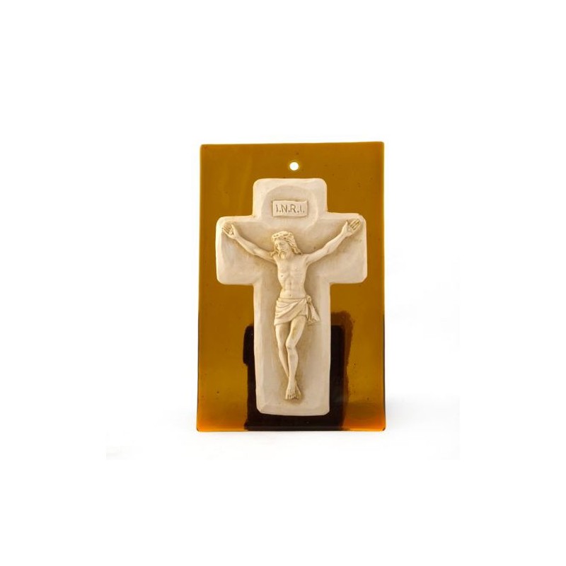 Crucifix sur une plaque en verre murano. 17/11 cm