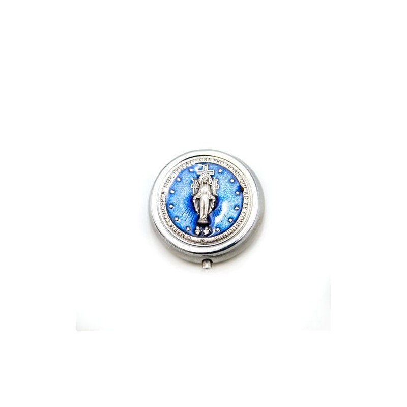 Boite de la Vierge Miraculeuse en métal et émail. 4 cm