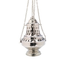 Chrome-wierookvat op ketting. Groot model. 33 cm