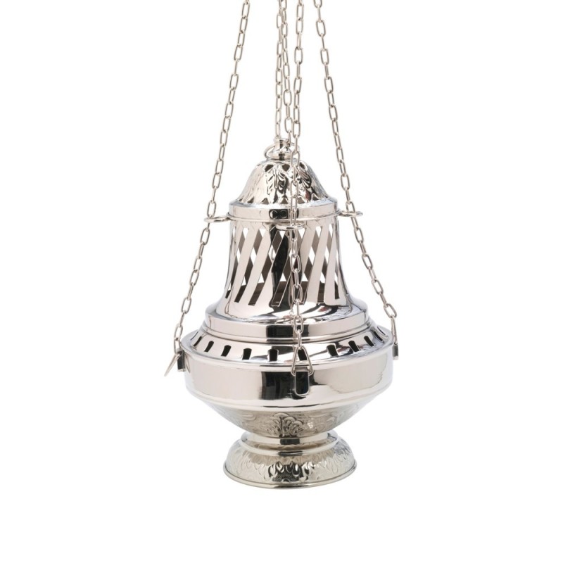 Chrome-wierookvat op ketting. Groot model. 33 cm