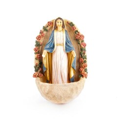 Bénitier la Vierge Miraculeuse en résine. 17 cm
