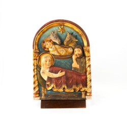 Cadre avec la Nativité en bois sculpté. 40/28 cm