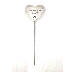 "Plaque en inox en forme de coeur avec inscription ""Voor altijd in ons hart"""