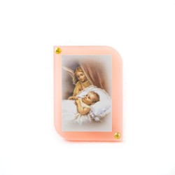 Gouden raam met verschillende onderwerpen. verkrijgbaar in roze of blauw. 44/66 mm