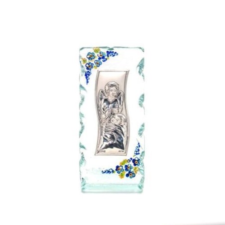 Cadre en verre avec un ange guardien sur une plaque en métal