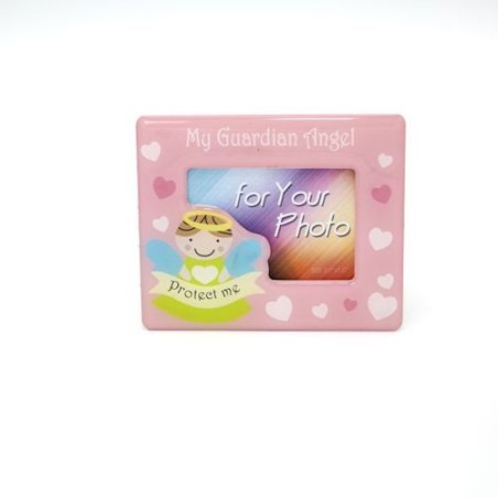 Magnetische roze fotocamera met engel en inscriptie