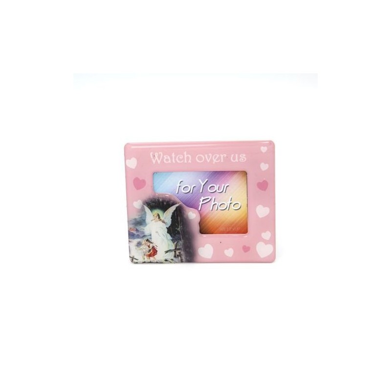 Porte-photos magnétique rose avec ange gardien et inscription