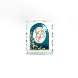 Cadre en verre avec la Vierge et l'enfant sur une plaque en métal