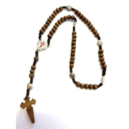 Chapelet Saint Jacques de Compostelle en bois sur corde  avec fermeture