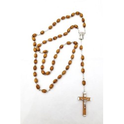 Chapelet en métal avec des perles ovales en bois