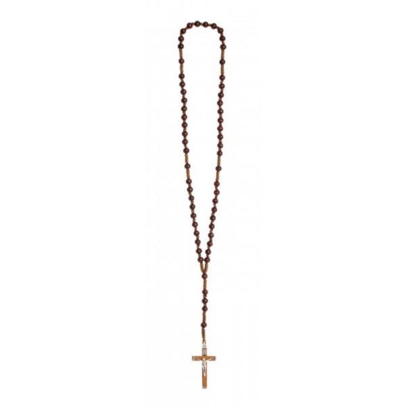 Chapelet en bois brun foncé sur corde