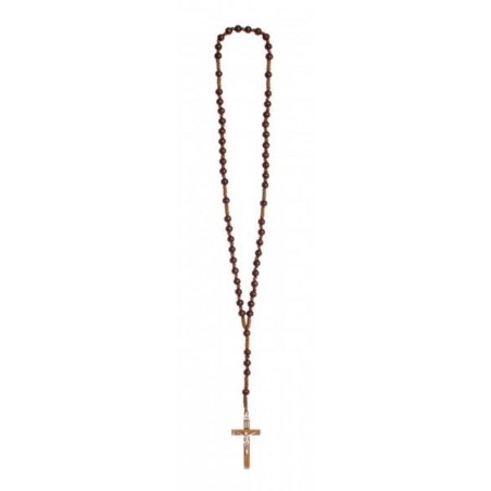 Chapelet en bois brun foncé sur corde