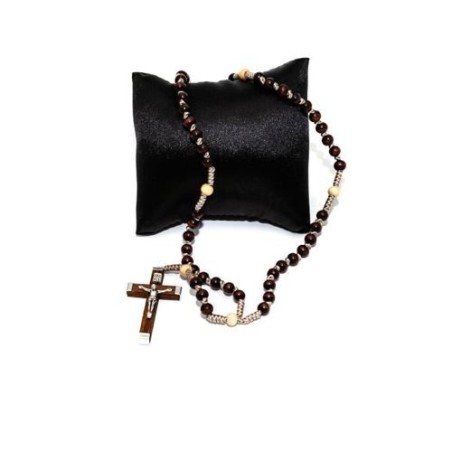 Chapelet en bois bicolore sur corde