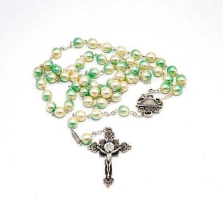 Chapelet de Banneux en cristal de Bohême bicolore. perles de 8 mm
