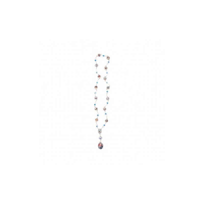 Collier chapelet métal perle semi cristal 7mm prière à Ste Brigitte