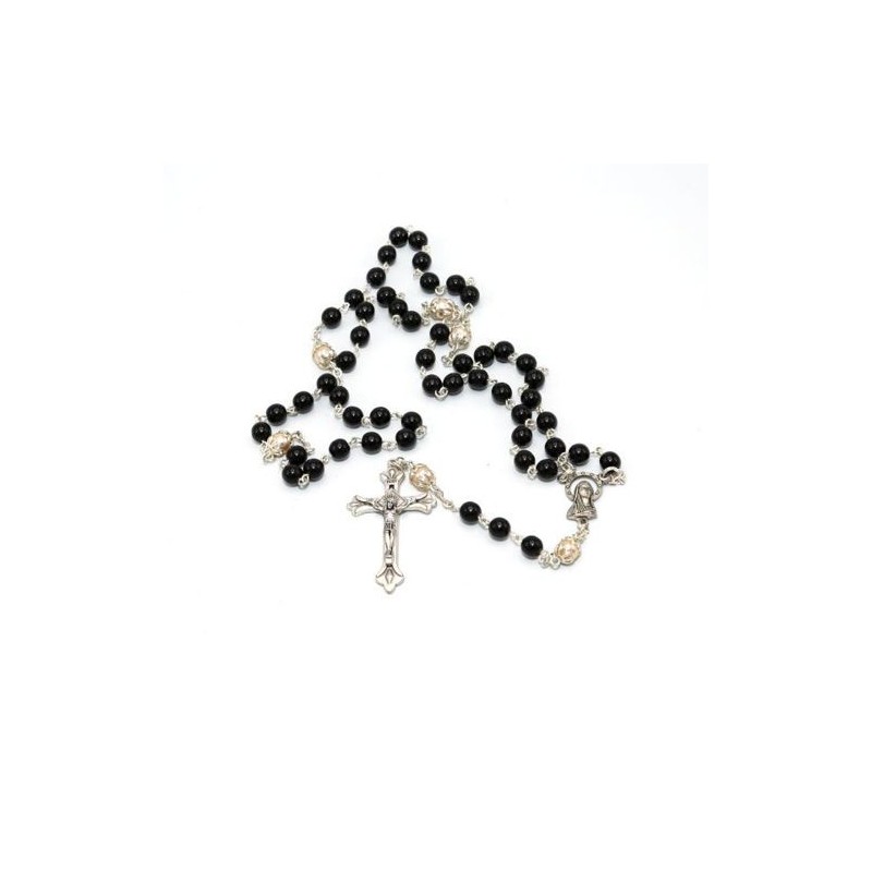 Chapelet de Banneux en verre noir