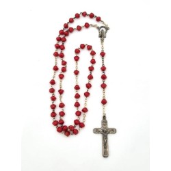 Chapelet rouge marbré en perles de verre de 6 mm