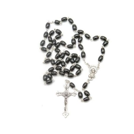 Chapelet perle ovale en verre noir
