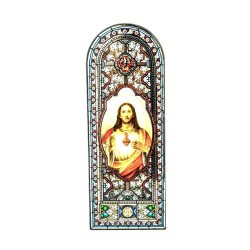 Icône de Jésus Sacré Coeur en bois. 27/10 cm