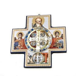 Icône de Saint Benoit en forme de croix en bois