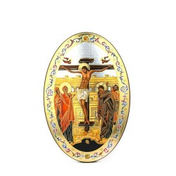 Icône ovale de la crucifixion en bois. 20/30 cm