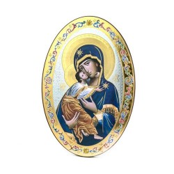Icône ovale de la Vierge en bois. 20/30 cm