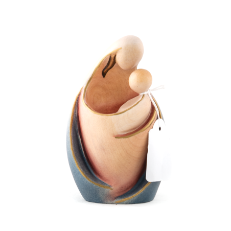 Gestileerd beeld van de Maagd-Kind in olijfhout. 11,5 cm