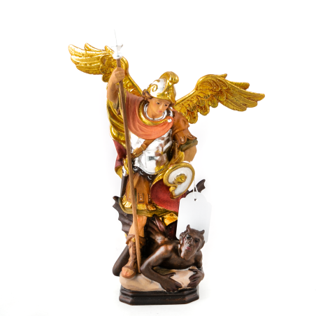 Houten beeld van Sint Michaël. 20 cm
