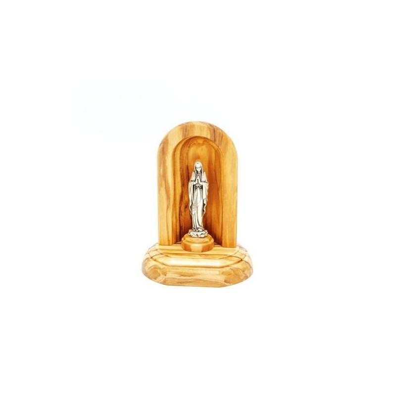 Niche en bois d'olivier avec statuette en métal et éclairage LED. 11/8 cm
