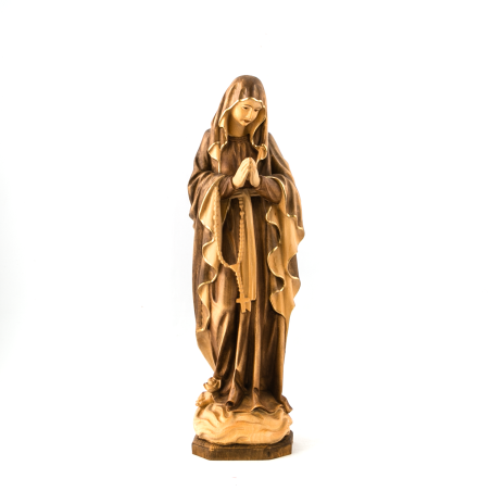 Houten standbeeld van Onze Lieve Vrouw van Banneux. 40 cm
