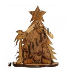 Crèche en bois d'olivier avec sapin