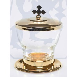 Vase en verre 50cc + couvercle doré pour huile sainte