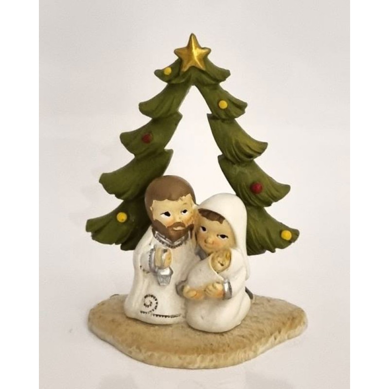 Sainte Famille enfantine 8cm devant sapin resine