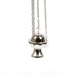Encensoir sur chaîne en métal chromé. 10 cm de diamètre