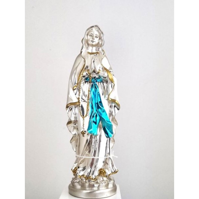 Statue de Notre Dame de Lourdes en plaqué argent. 20 cm