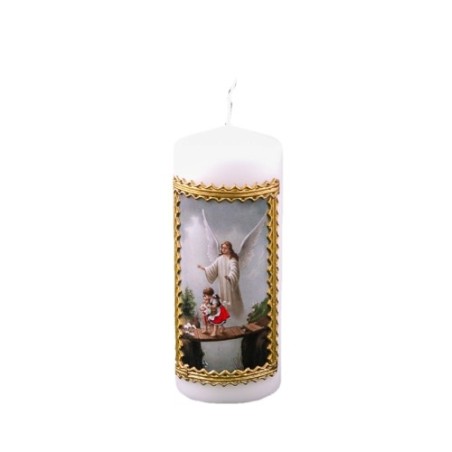 Bougie avec image et cadre doré. 15 cm