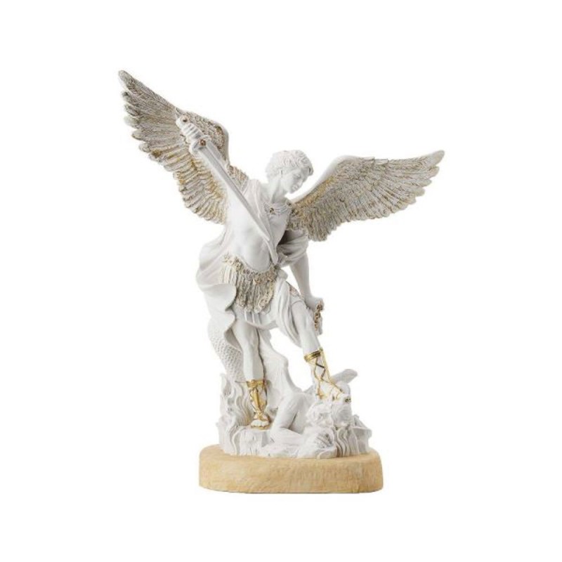 Statue blanc/or St. Michel 40cm résine