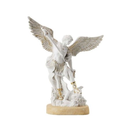 Statue blanc/or St. Michel 40cm résine