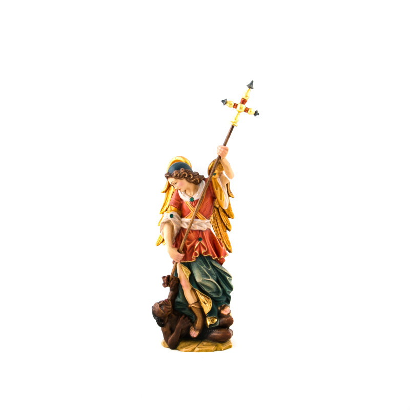 Houten beeld van Sint Michaël. 20 cm