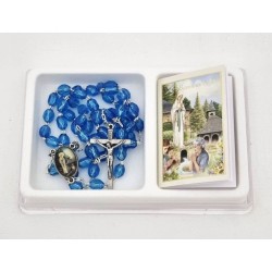 Blauwe Banneux rozenkrans met doosje