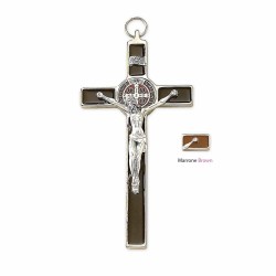 Kruis van Sint Benedictus van metaal met bruin glazuur 20 cm