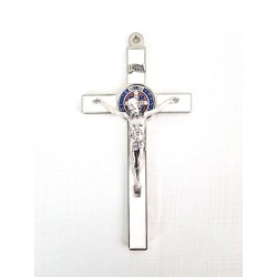 Croix de Saint Benoit en métal avec émail BLANC 20 cm