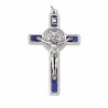 Kruishanger van de heilige Benedictus van metaal en blauw 12 cm