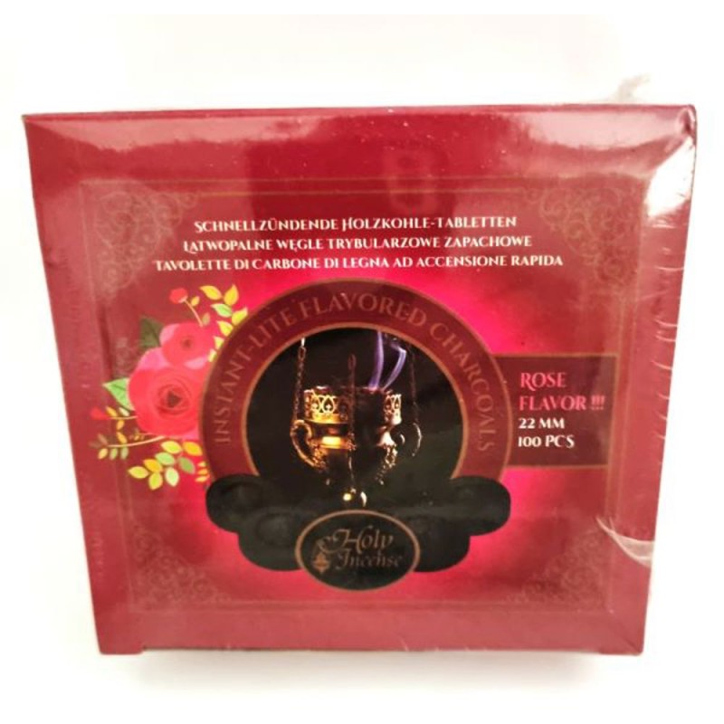 Charbon parfumé à la rose. 22 mm. 10x10 pièces